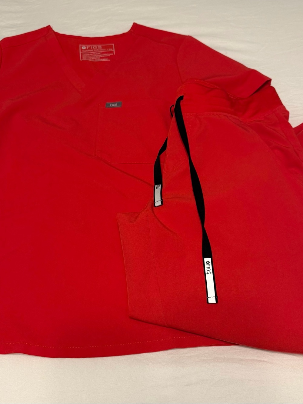 Figs Women's Neon Red Scrub Top and Drawstring Pants